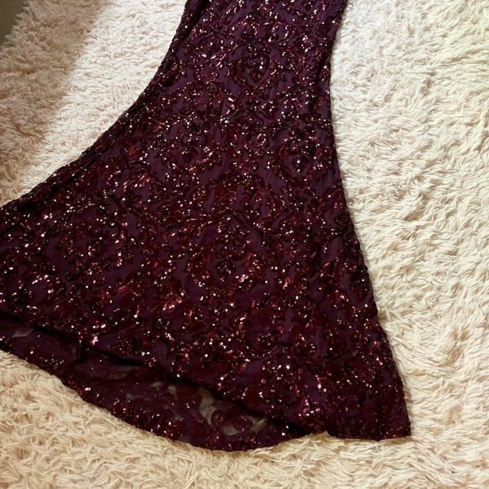 Dark Mermaid Sequin Mesh Floral Dark Academia Backless Lace up Dress Women's M - Picture 3 of 8